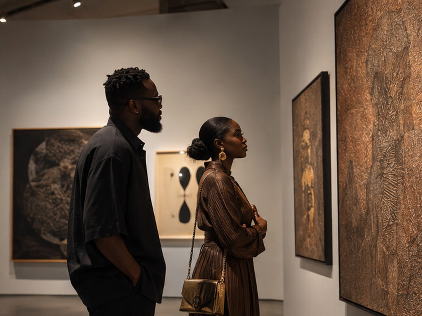 A Nigerian couple privately viewing contemporary art in Doha